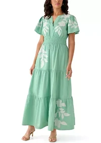 Women's Short Sleeve Waisted Maxi Dress