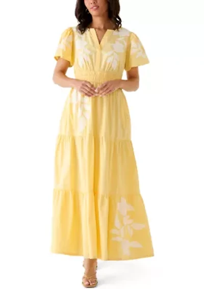 Women's Short Sleeve Waisted Maxi Dress