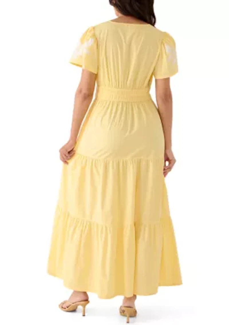 Women's Short Sleeve Waisted Maxi Dress