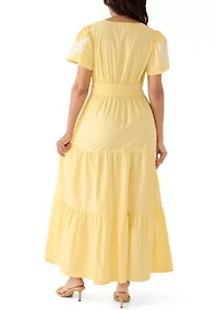 Women's Short Sleeve Waisted Maxi Dress