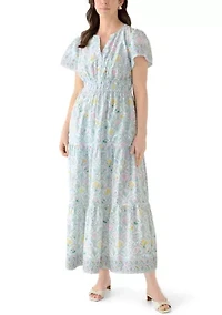 Women's Short Sleeve Waisted Midi Dress