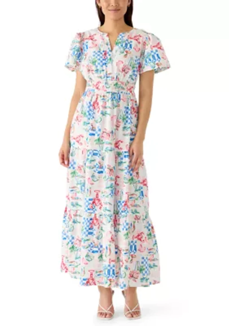 Women's Short Sleeve Waisted Midi Dress