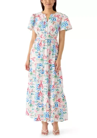 Women's Short Sleeve Waisted Midi Dress