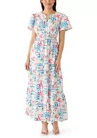 Women's Short Sleeve Waisted Midi Dress