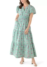 Women's Short Sleeve Waisted Midi Dress