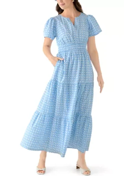 Women's Short Sleeve Waisted Midi Dress