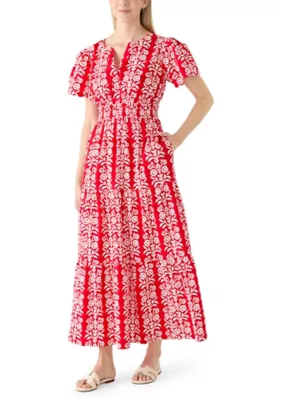 Women's Short Sleeve Smocked Waist Midi Dress