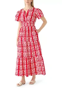 Women's Short Sleeve Smocked Waist Midi Dress