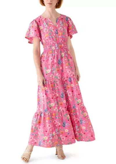 Women's Short Sleeve Waisted Midi Dress