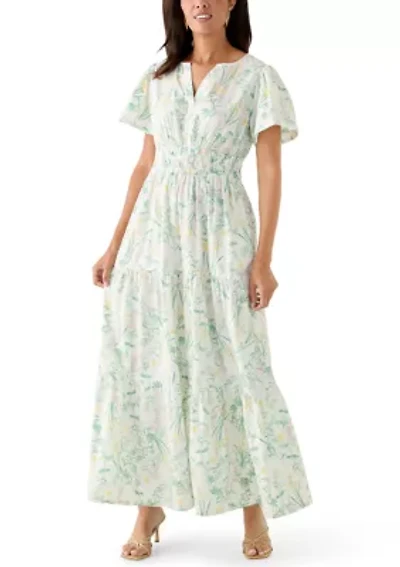 Women's Short Sleeve Waisted Midi Dress