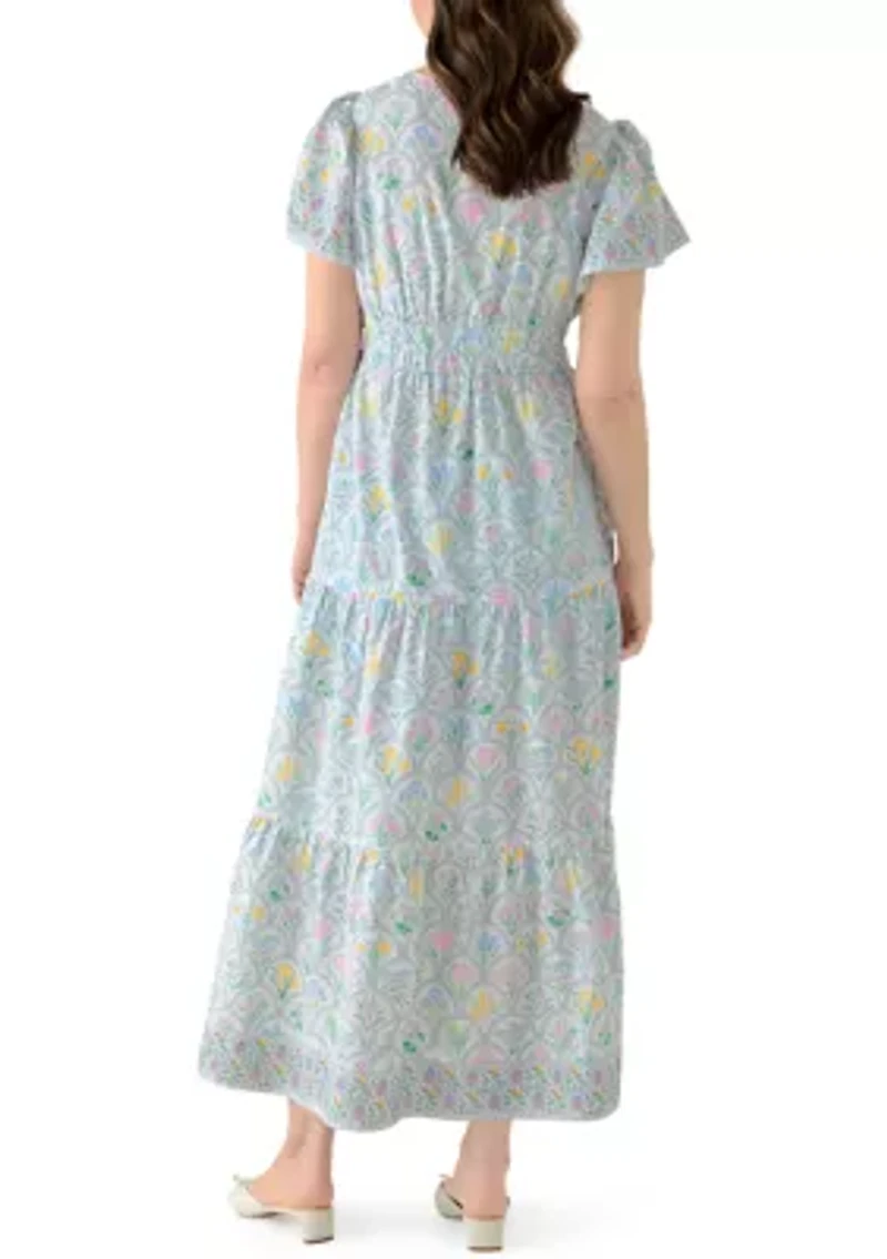 Women's Short Sleeve Waisted Midi Dress