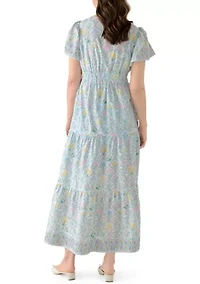 Women's Short Sleeve Waisted Midi Dress