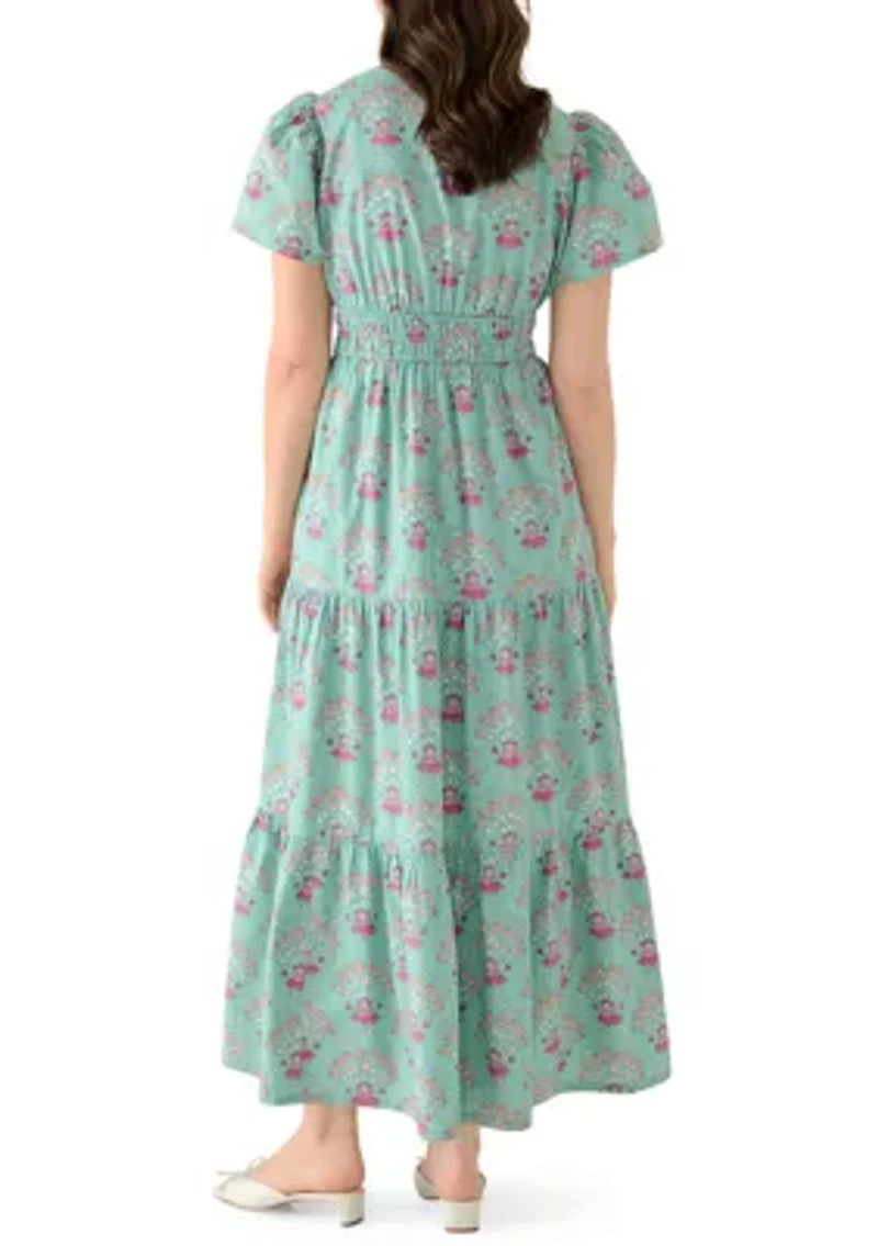 Women's Short Sleeve Waisted Midi Dress