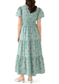 Women's Short Sleeve Waisted Midi Dress