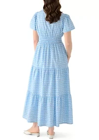 Women's Short Sleeve Waisted Midi Dress