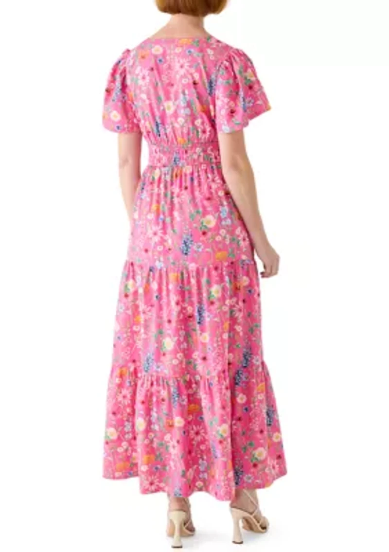 Women's Short Sleeve Waisted Midi Dress