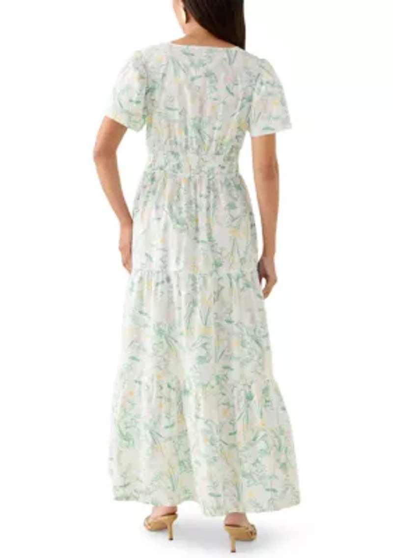 Women's Short Sleeve Waisted Midi Dress