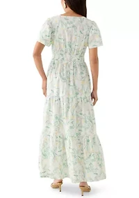 Women's Short Sleeve Waisted Midi Dress