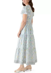 Women's Short Sleeve Waisted Midi Dress