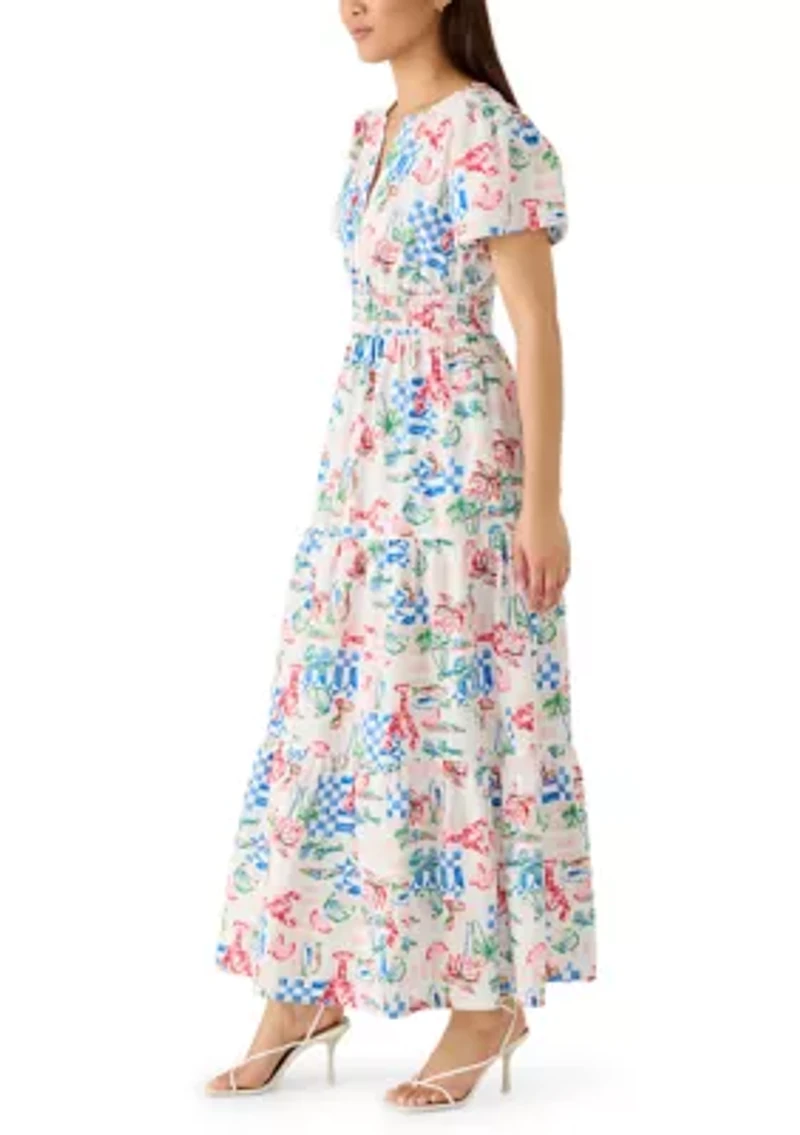 Women's Short Sleeve Waisted Midi Dress