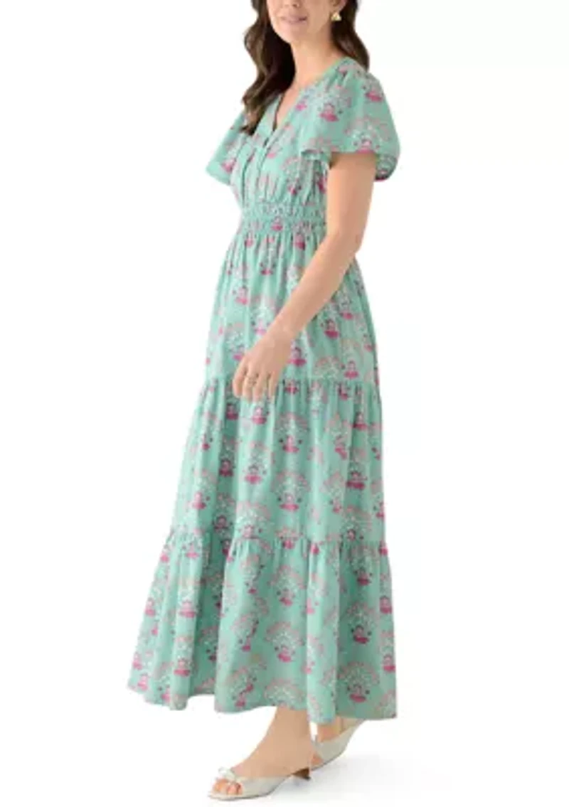 Women's Short Sleeve Waisted Midi Dress