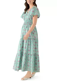 Women's Short Sleeve Waisted Midi Dress