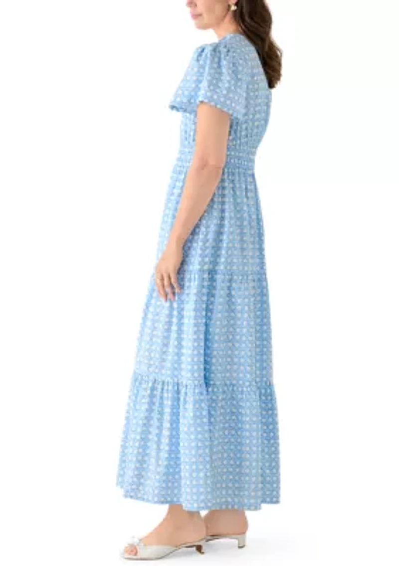 Women's Short Sleeve Waisted Midi Dress