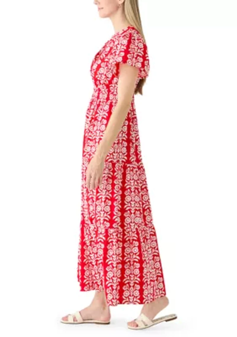 Women's Short Sleeve Smocked Waist Midi Dress