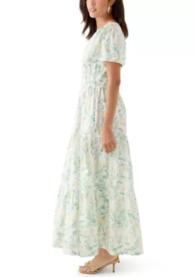 Women's Short Sleeve Waisted Midi Dress