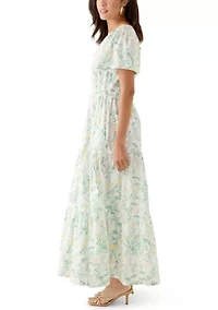 Women's Short Sleeve Waisted Midi Dress