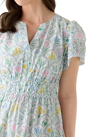 Women's Short Sleeve Waisted Midi Dress