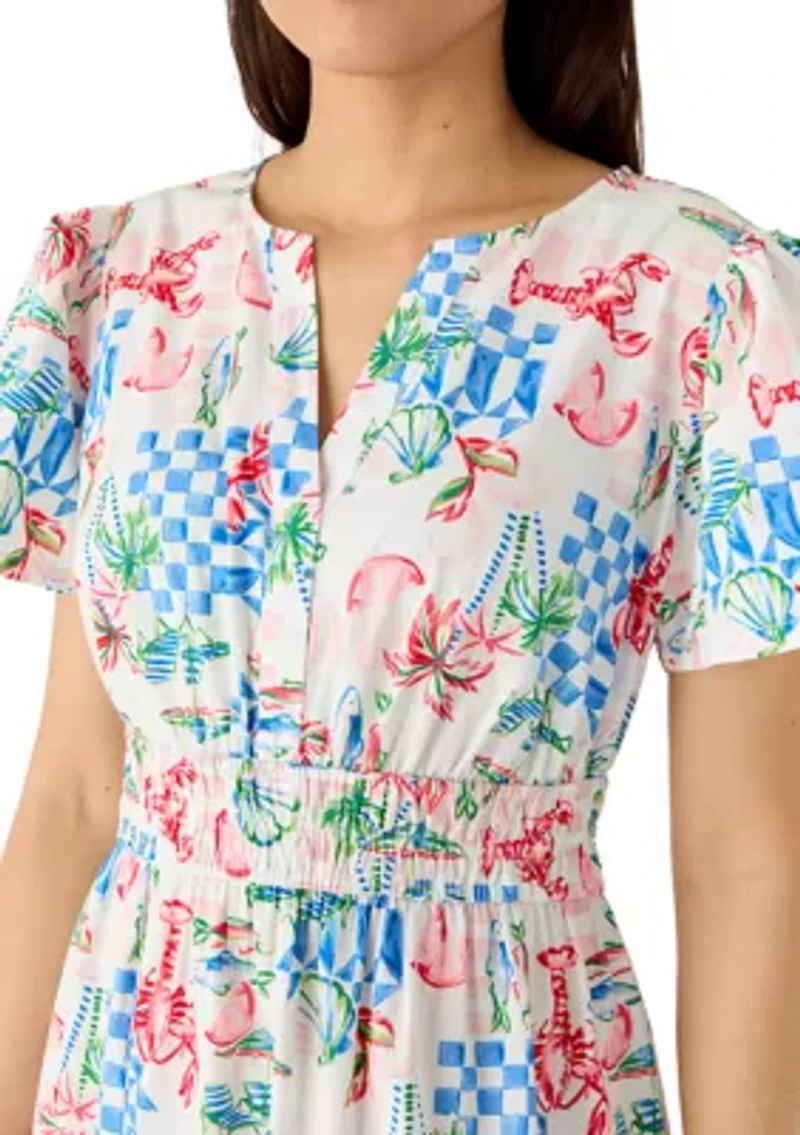 Women's Short Sleeve Waisted Midi Dress