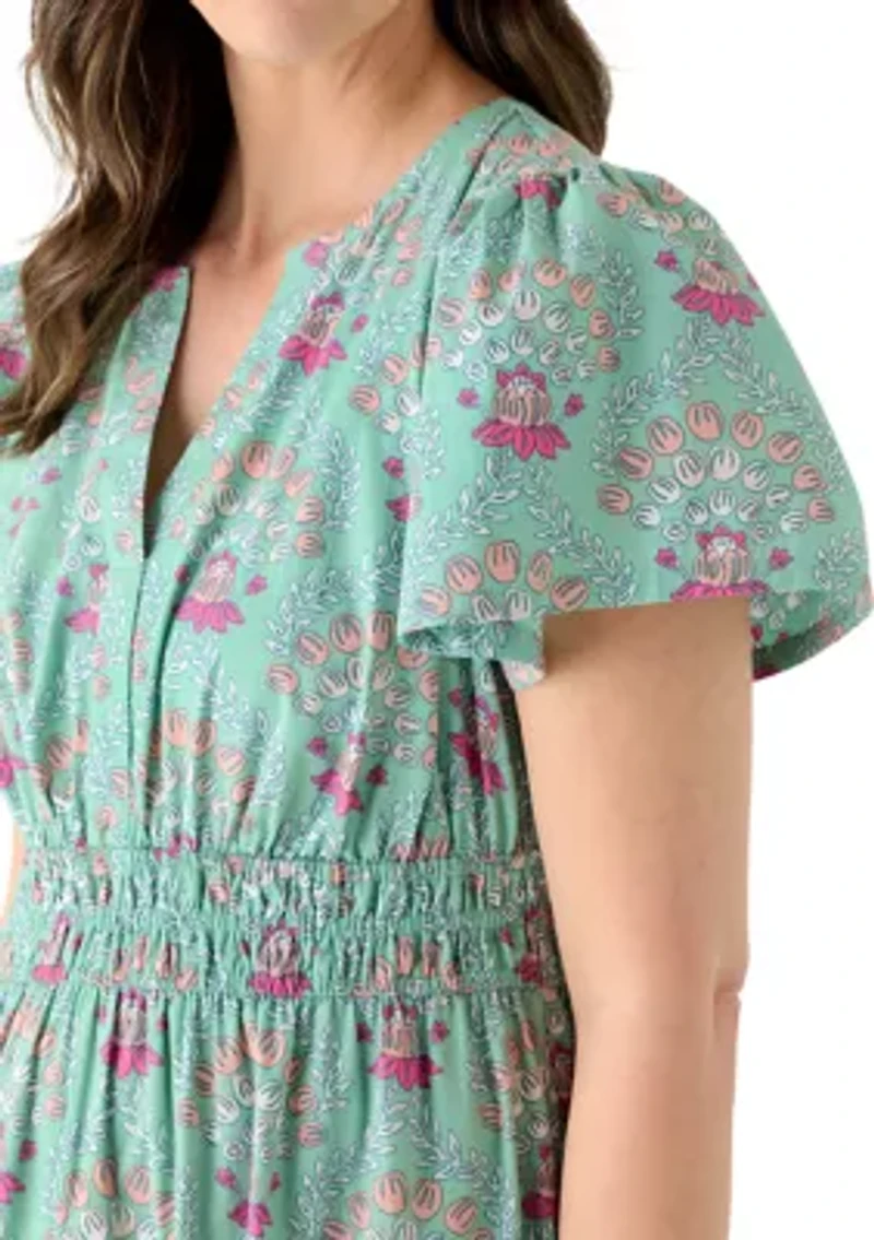 Women's Short Sleeve Waisted Midi Dress