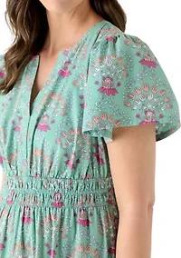 Women's Short Sleeve Waisted Midi Dress