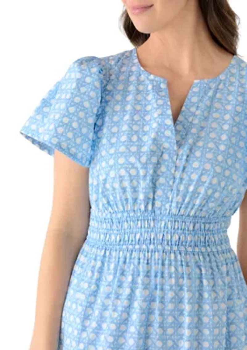 Women's Short Sleeve Waisted Midi Dress