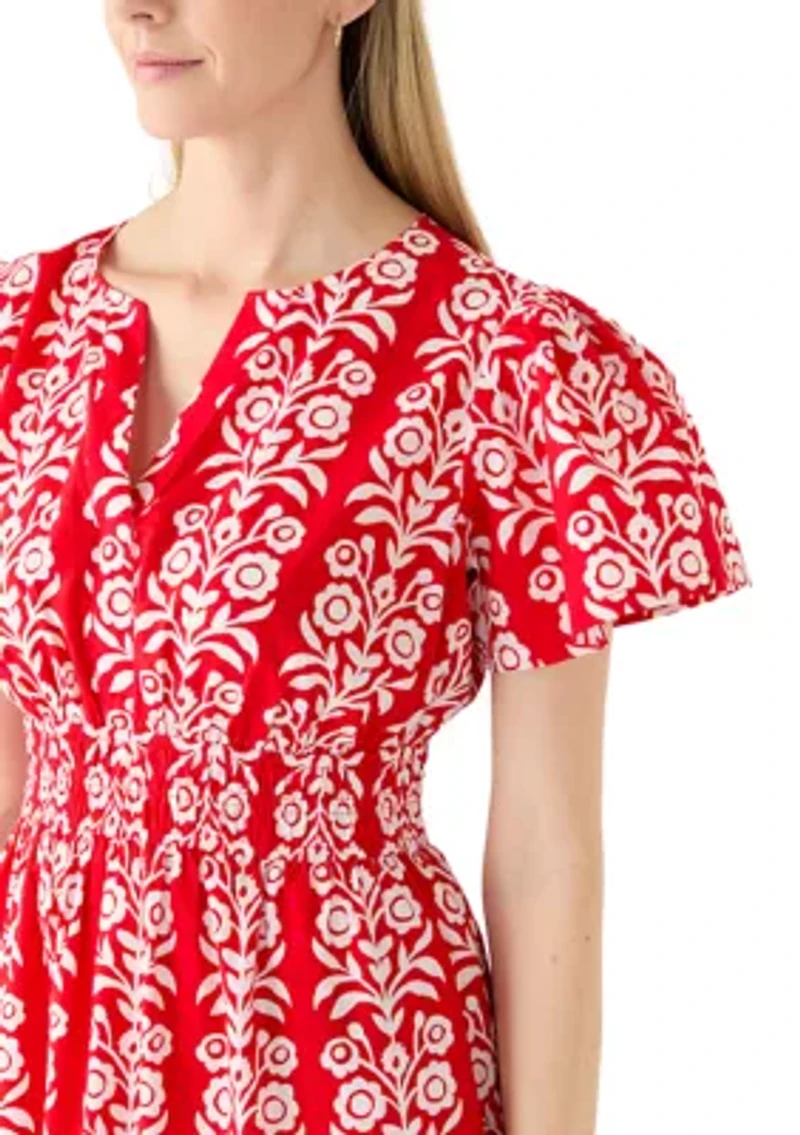 Women's Short Sleeve Smocked Waist Midi Dress