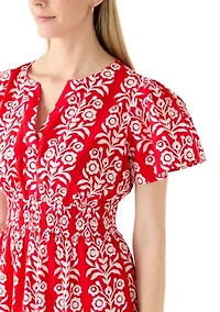 Women's Short Sleeve Smocked Waist Midi Dress