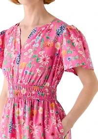 Women's Short Sleeve Waisted Midi Dress