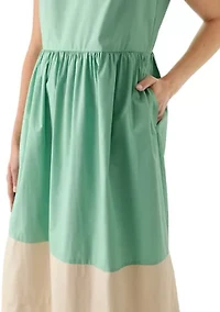 Women's Sleeveless Pleated Hem Midi Dress