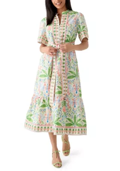 Women's Elbow Sleeve Printed Shirt Dress