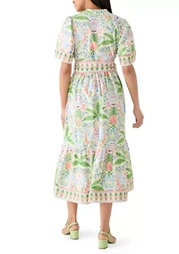 Women's Elbow Sleeve Printed Shirt Dress
