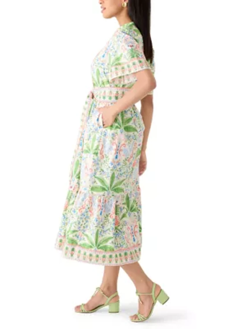 Women's Elbow Sleeve Printed Shirt Dress