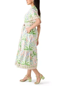 Women's Elbow Sleeve Printed Shirt Dress