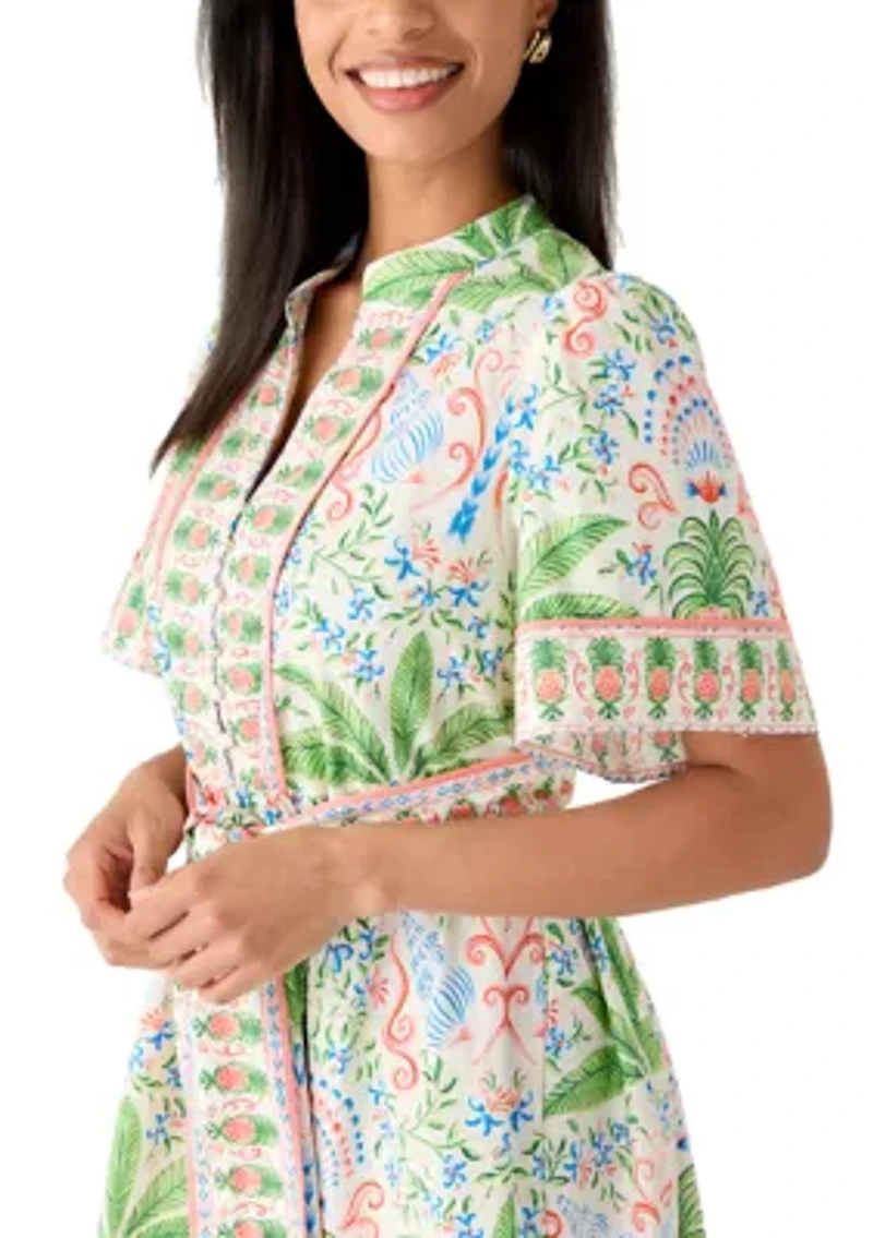Women's Elbow Sleeve Printed Shirt Dress