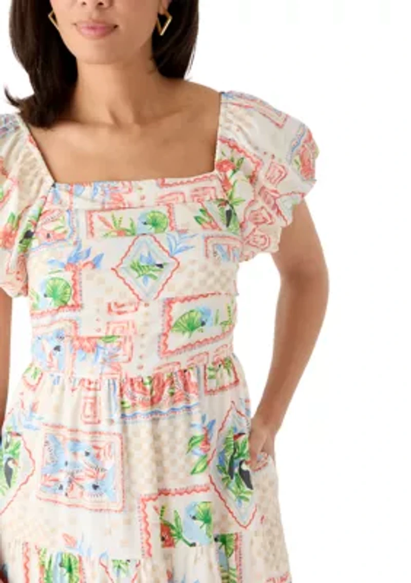 Women's Short Sleeve Tiered Midi Dress