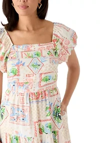 Women's Short Sleeve Tiered Midi Dress