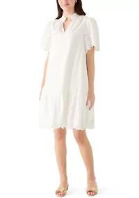 Women's Short Sleeve Notch Neck Eyelet Mini Dress