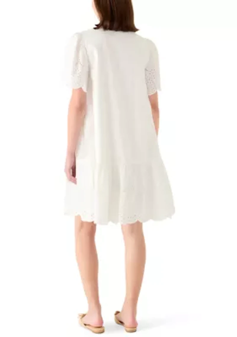 Women's Short Sleeve Notch Neck Eyelet Mini Dress