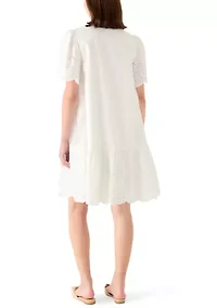 Women's Short Sleeve Notch Neck Eyelet Mini Dress