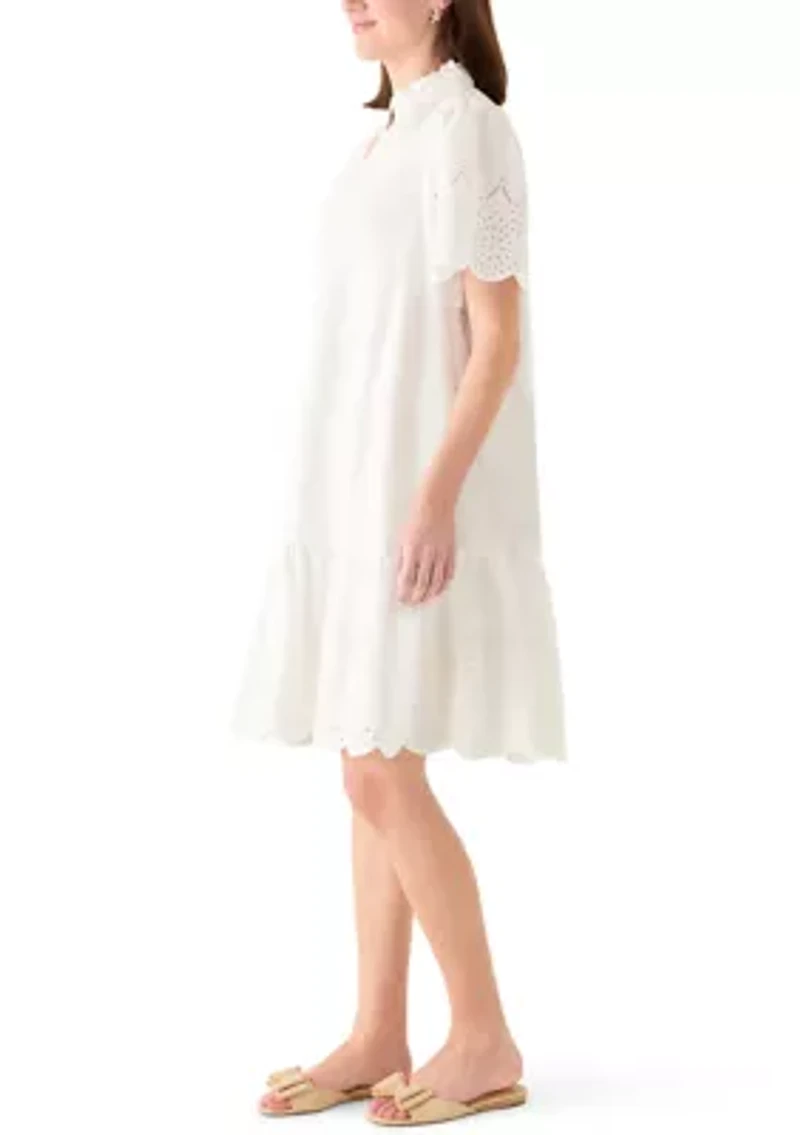 Women's Short Sleeve Notch Neck Eyelet Mini Dress